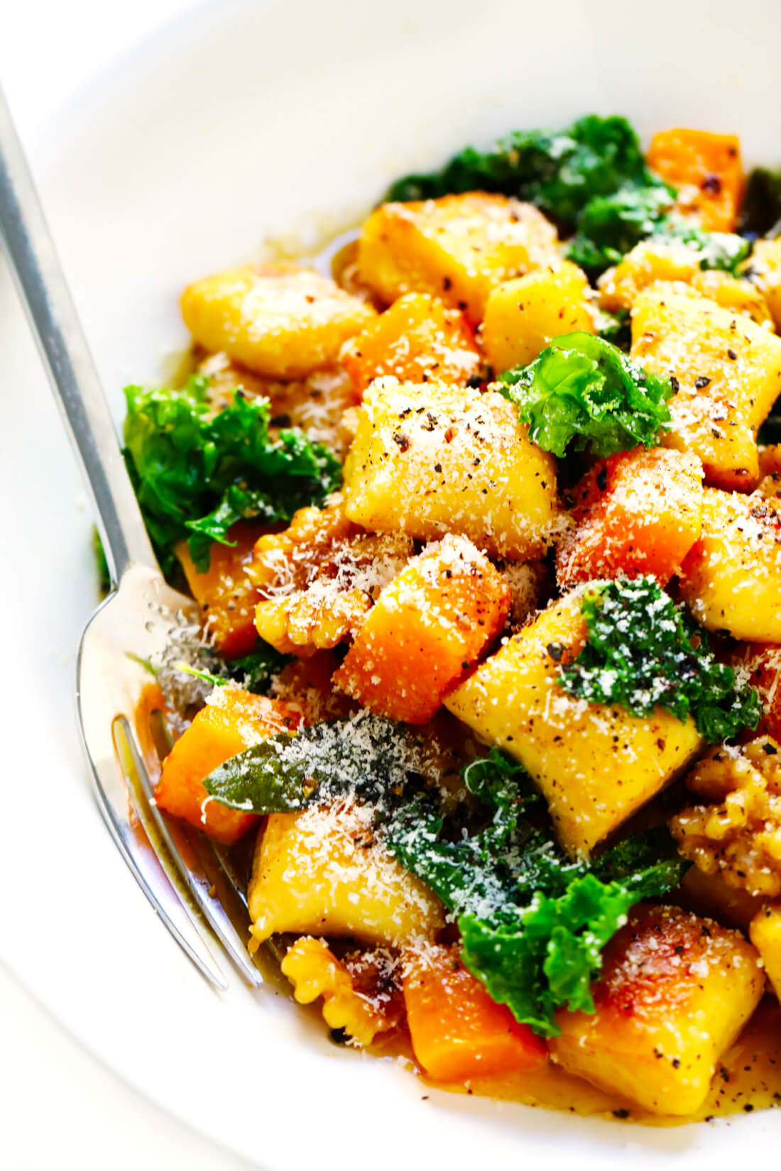 Toasted Gnocchi with Roasted Butternut Squash, Kale, Walnuts, Parmesan and Brown Butter Sauce