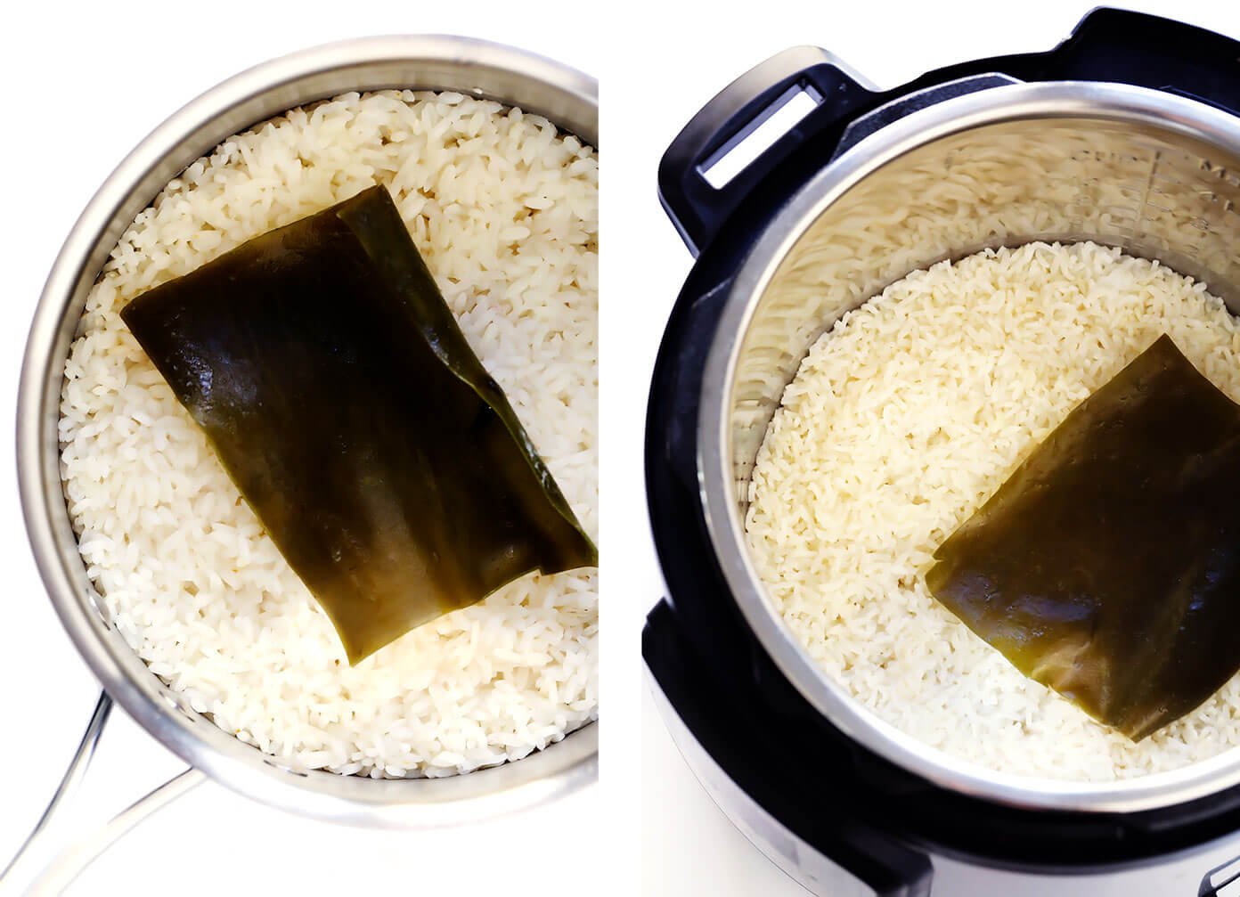 寿司饭配海带在平底锅或快煲